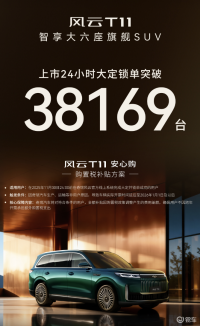 大定锁单38169台，奇瑞风云T11置换价17.99万起